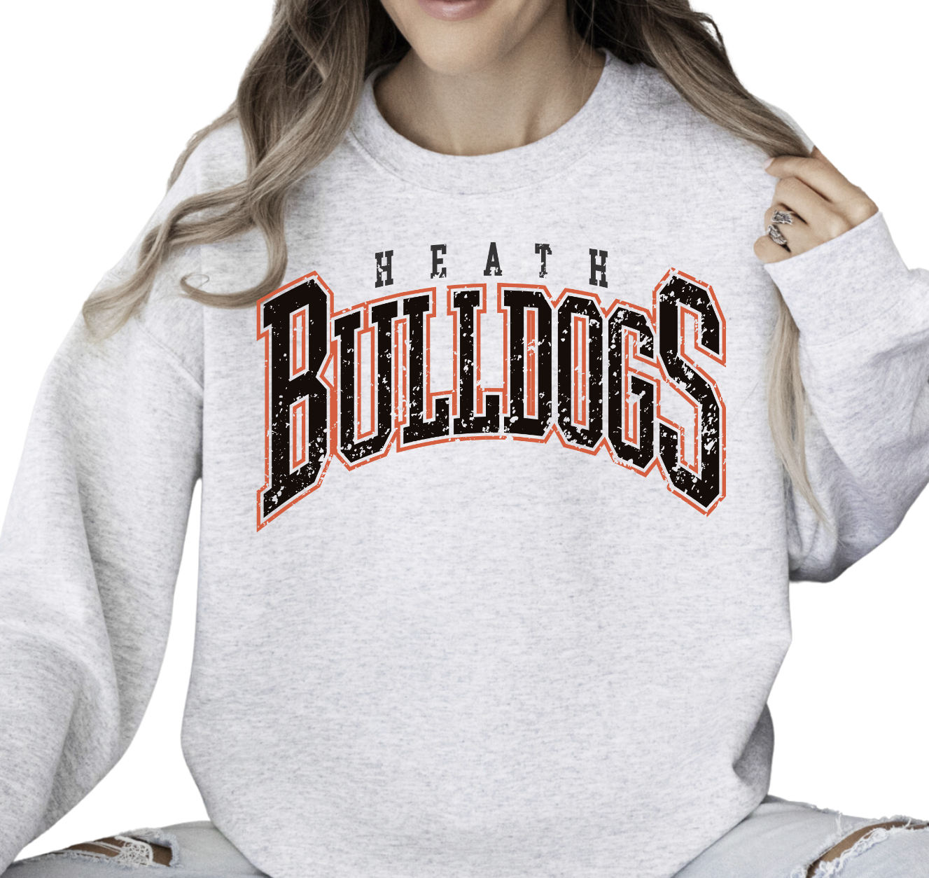 Ash Heath Bulldogs Arched Crew Sweatshirt (Unisex) (Youth & Adult)