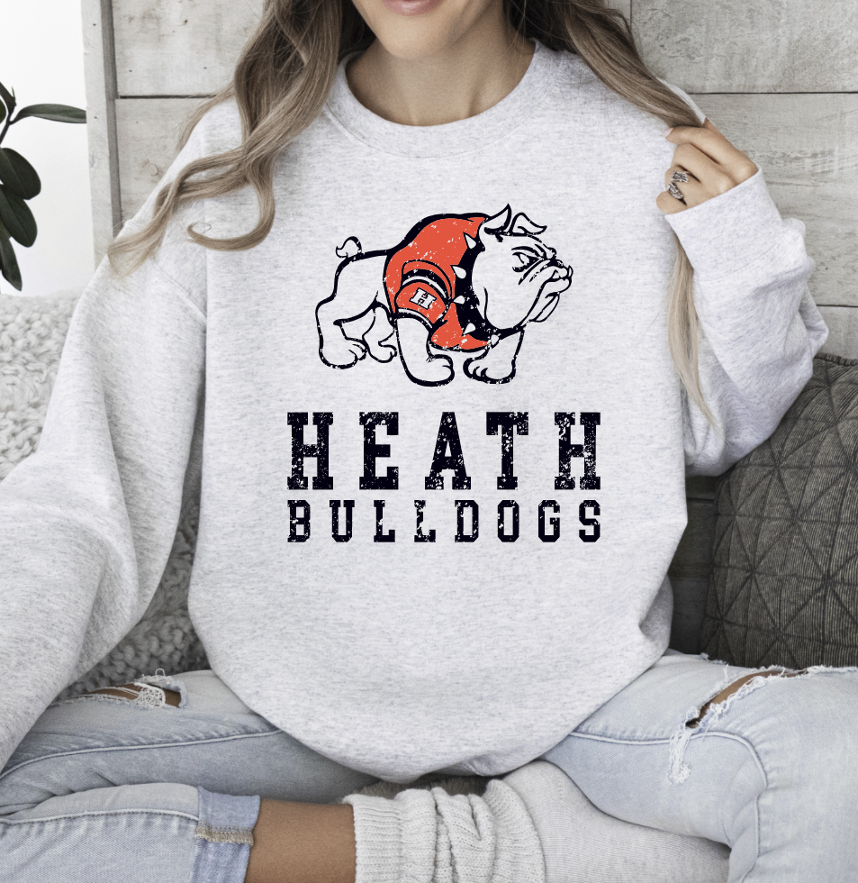 Ash Heath Bulldogs Mascot Crew Sweatshirt (Unisex) (Youth & Adult)