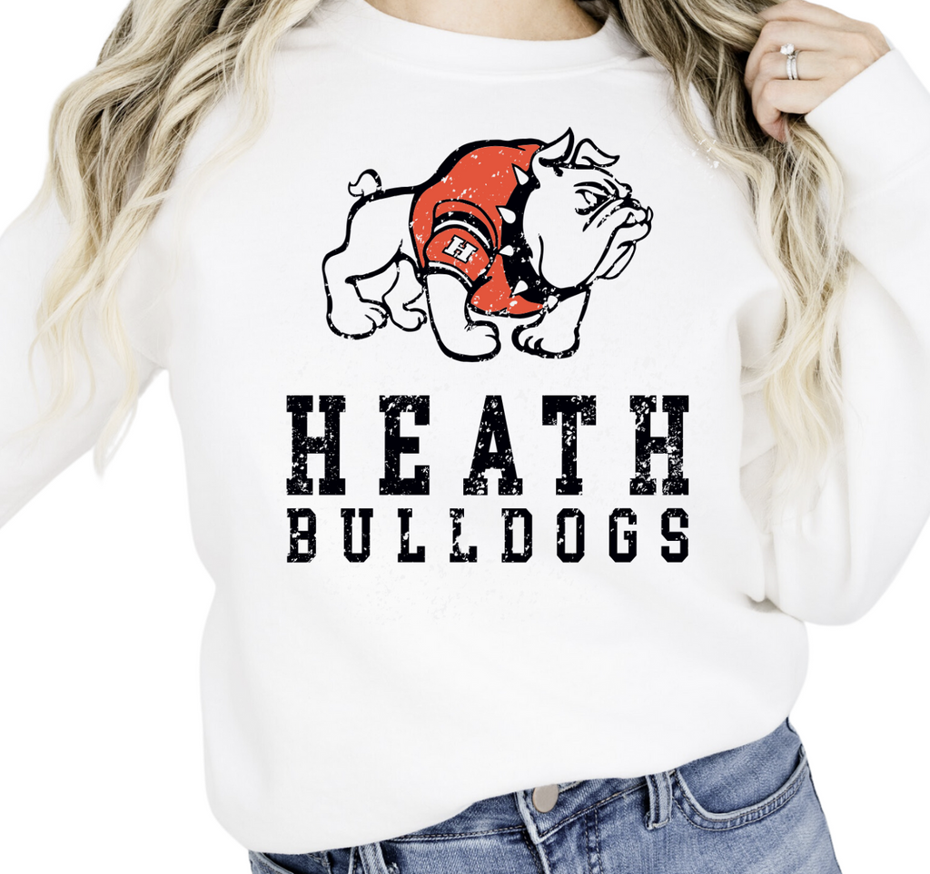 White Heath Bulldogs Mascot Crew Sweatshirt (Unisex) (Youth & Adult)