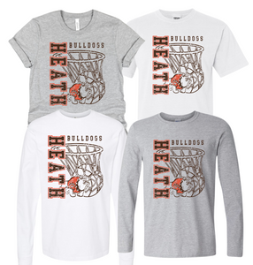 White & Athletic Heather Grey Heath Bulldogs Basketball Side Print Short & Long Sleeve Tees (Youth & Adult)