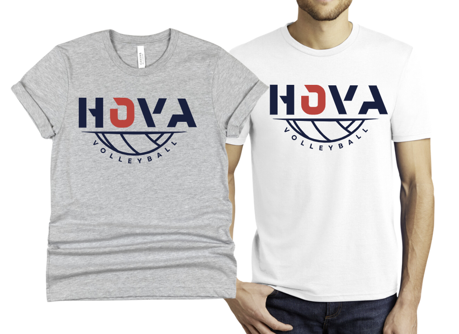 2- HOVA Heather Grey & White Short & Long Sleeve Tees (Unisex) (Youth & Adult)