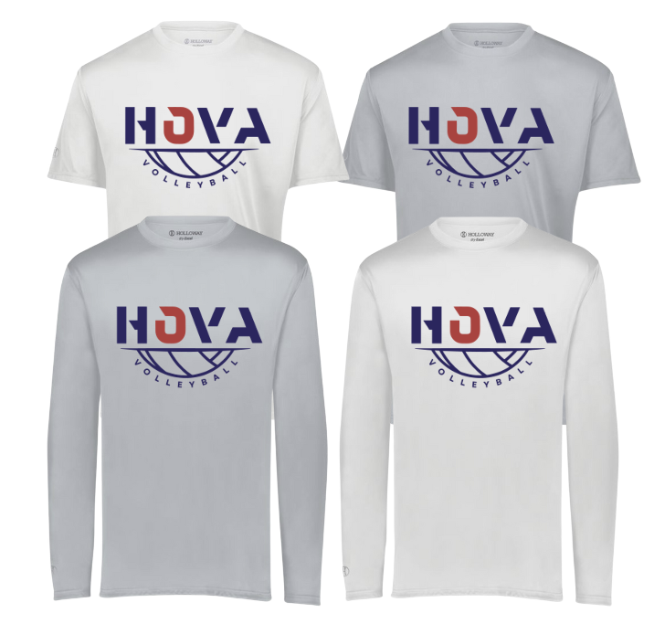 2- HOVA Volleyball Long Sleeve & Short Sleeve Momentum Tee (Dry Fit Material) (Youth & Adult)