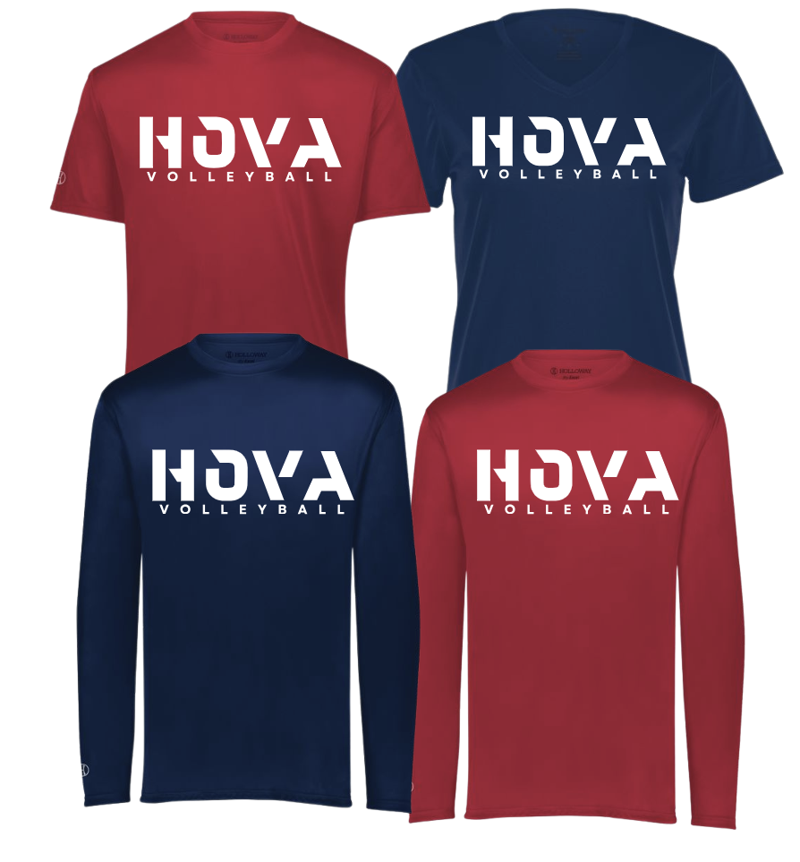 1- HOVA Volleyball Long Sleeve & Short Sleeve Momentum Tee (Dry Fit Material) (Youth & Adult)