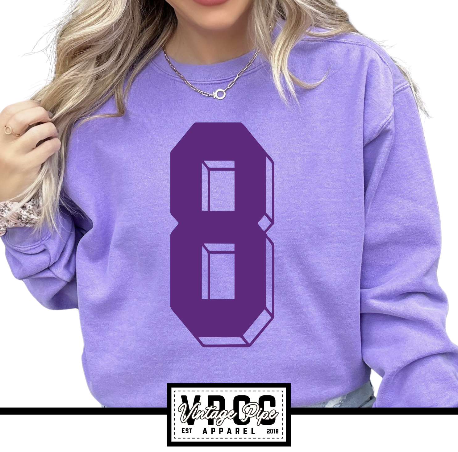 *1566- *CUSTOMIZE ME* OHIO BISON DROP SHADOW NUMBER- Comfort Colors® CREW SWEATSHIRT- ADULT ONLY- PURPLE