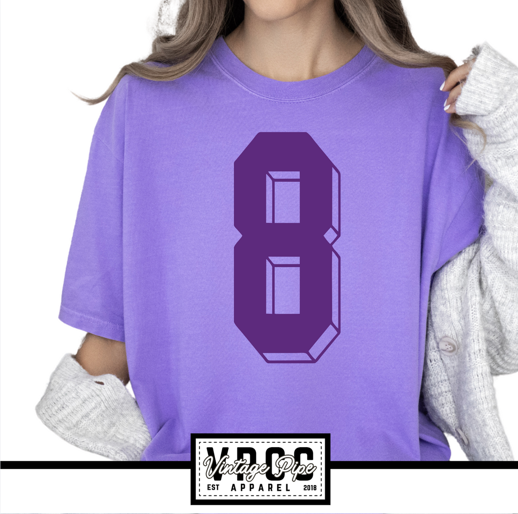 1717- *CUSTOMIZE ME* OHIO BISON- DROP SHADOW NUMBER Comfort Colors® SHORT SLEEVE TEES- YOUTH & ADULT- PURPLE