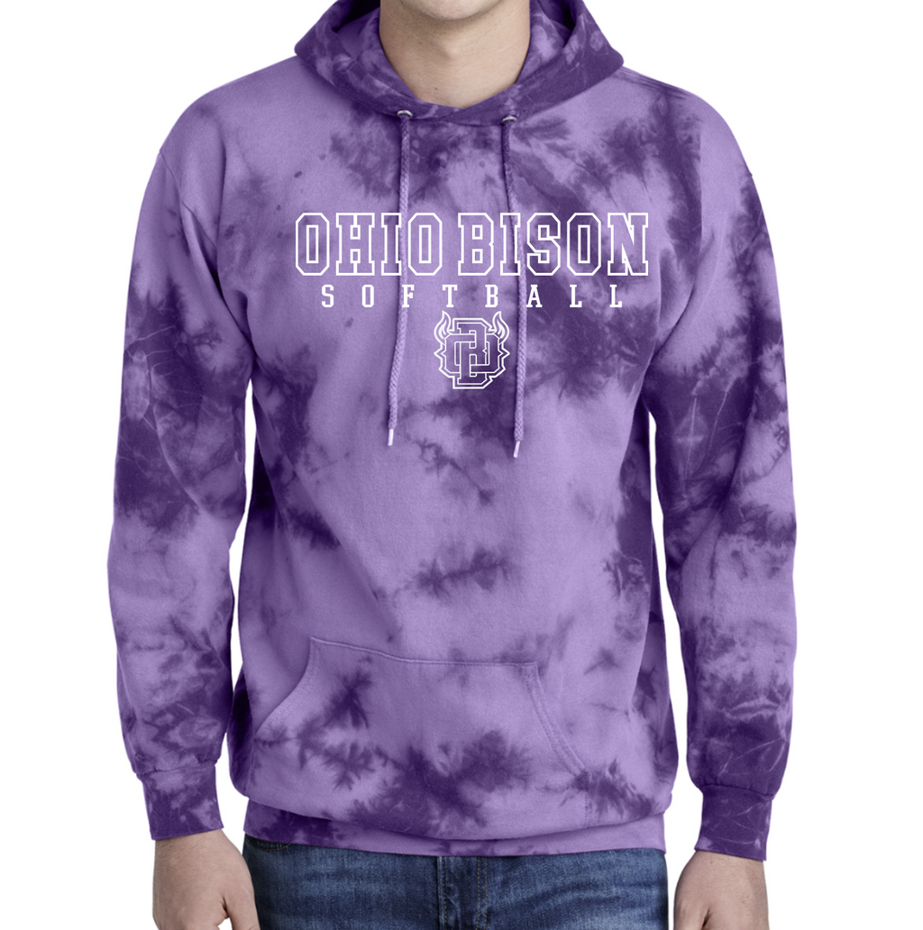 PC144- OHIO BISON- Crystal Tie-Dye Pullover Hoodie YOUTH AND ADULT-PURPLE- OHIO BISON SOFTBALL