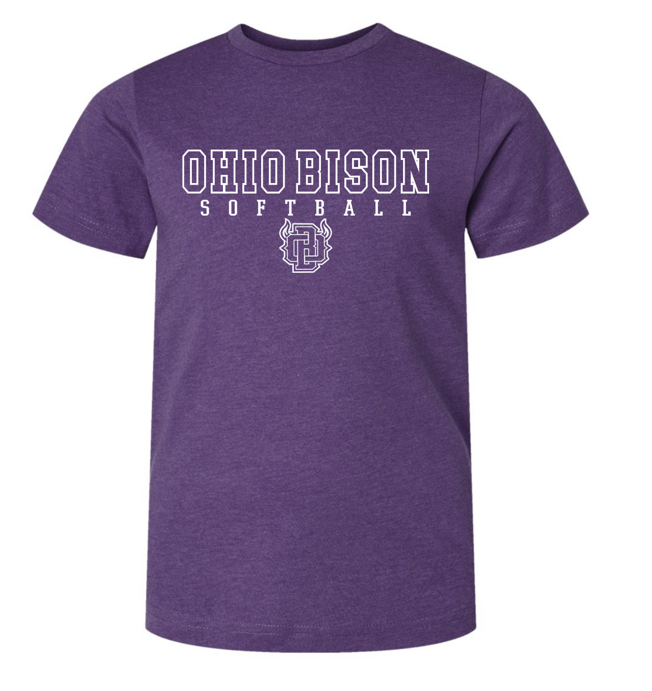 64000 OHIO BISON- HEATHER PURPLE- UNISEX TEE YOUTH & ADULT- BISON SOFTBALL- WHITE ONLY