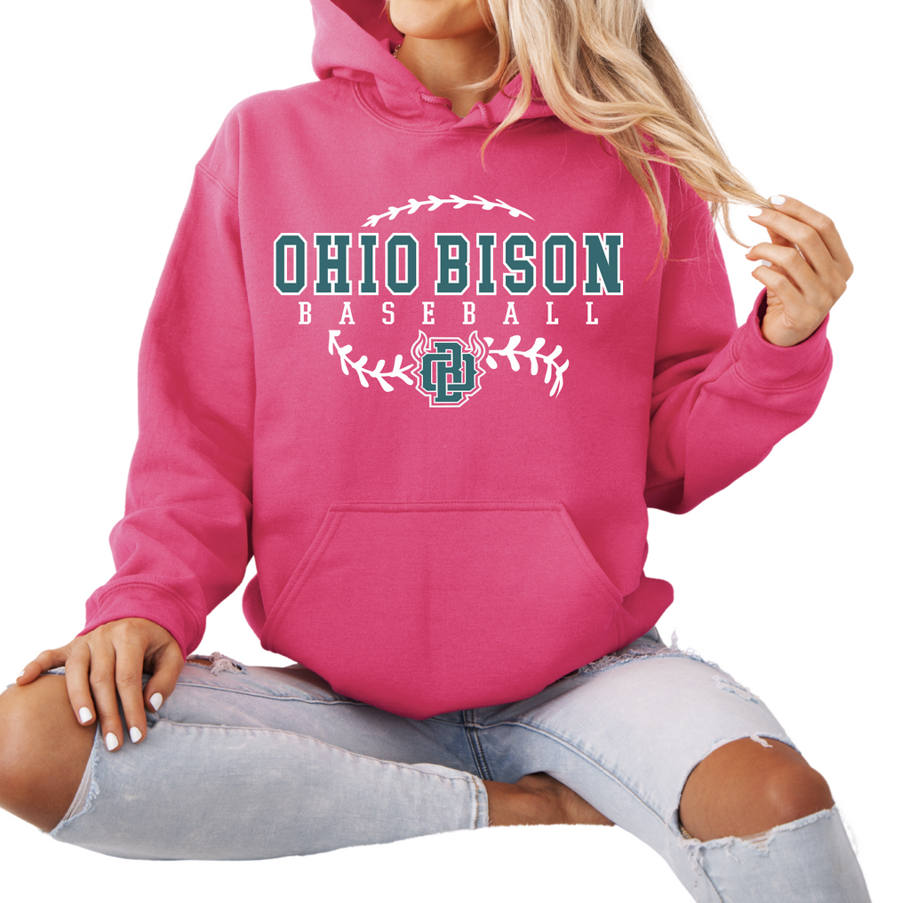 18500- OHIO BISON- PINK HOODIE- YOUTH & ADULT- BISON BASEBALL STITCHES