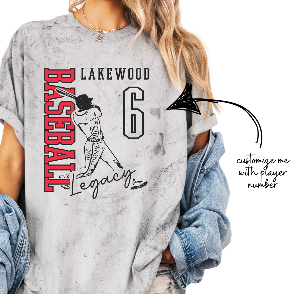 1745- *Customize Me* LAKEWOOD LEGACY Grand Slam Baseball Tee- Comfort Colors® BLAST- YOUTH & ADULT- BLACK