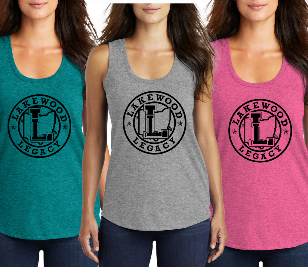 DM138L- LAKEWOOD LEGACY- District ® Women’s Perfect Tri ® Racerback Tank- CIRCLE LOGO- BLACK INK