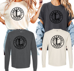 1717 & 6014 LAKEWOOD LEGACY - IVORY & PEPPER UNISEX SHORT AND LONG TEES- CIRCLE LOGO-BLACK INK