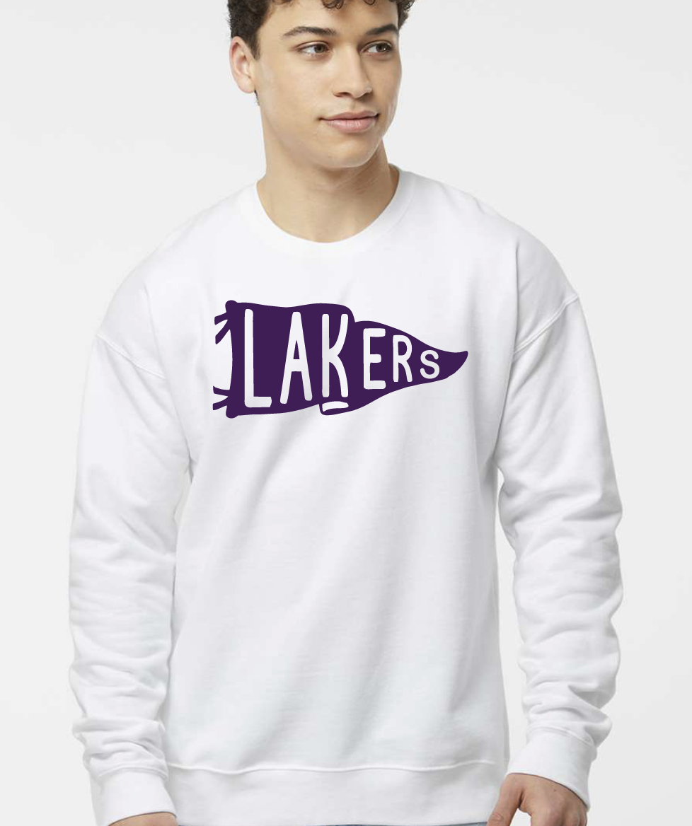 White Lakers Pennant Crew Sweatshirts