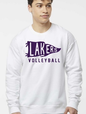 White Lakers Volleyball Pennant Crew Sweatshirts