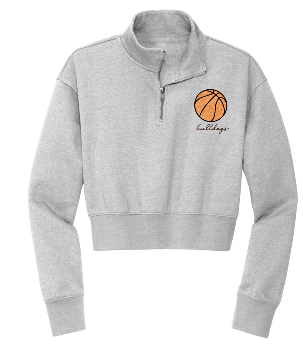 Embroidered Glitter Bulldogs Basketball Left Chest CROP Hoodies and 1/4 zip