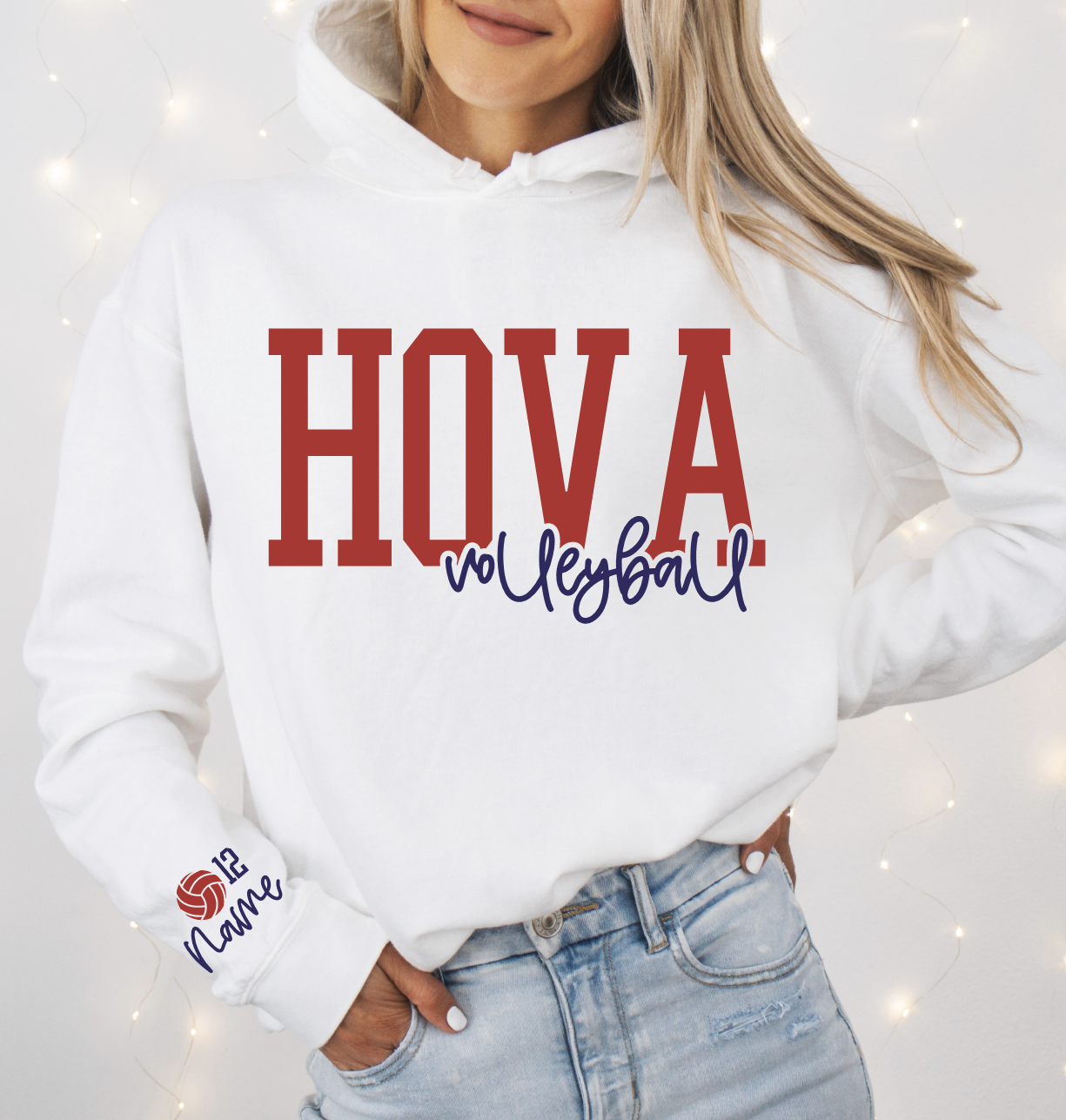 White HOVA Volleyball Layered Puff Hooded Sweatshirt