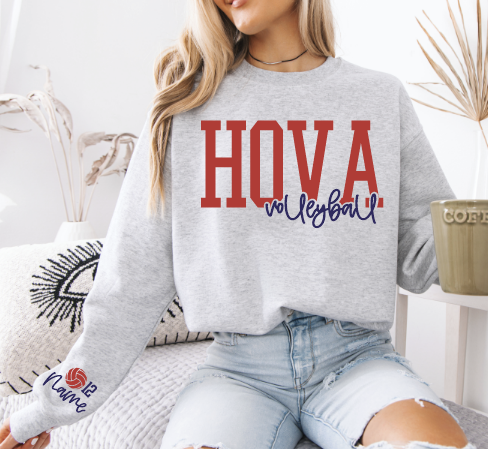 Ash HOVA Volleyball Layered Puff Crew Sweatshirt