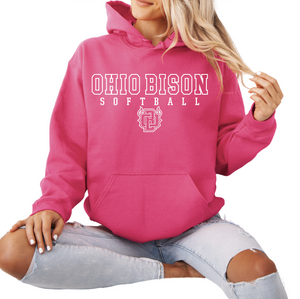 18500- OHIO BISON- PINK HOODIE- YOUTH & ADULT- BISON SOFTBALL- WHITE ONLY