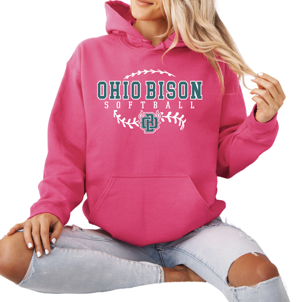 18500- OHIO BISON- PINK HOODIE- YOUTH & ADULT- BISON SOFTBALL STITCHES