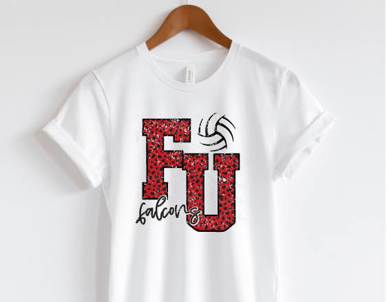 White Leopard Dot Distressed Falcons Volleyball Tee