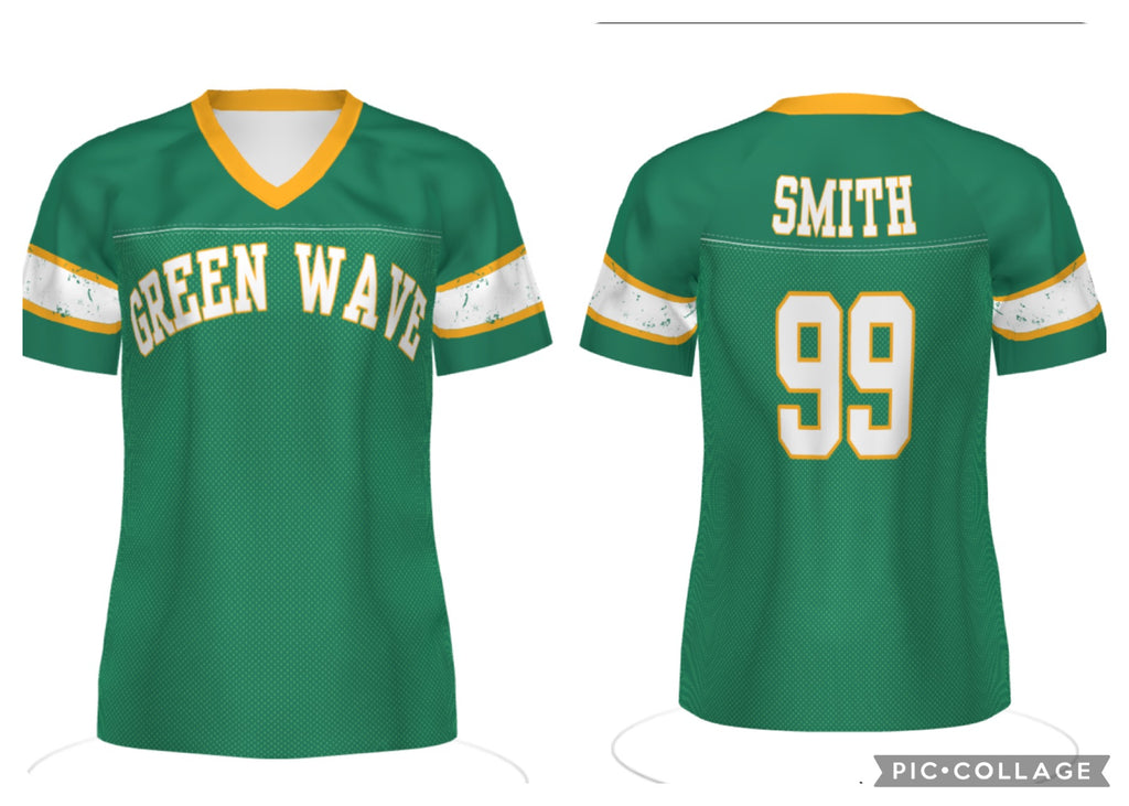 Green Wave Faux Football Jersey Tees
