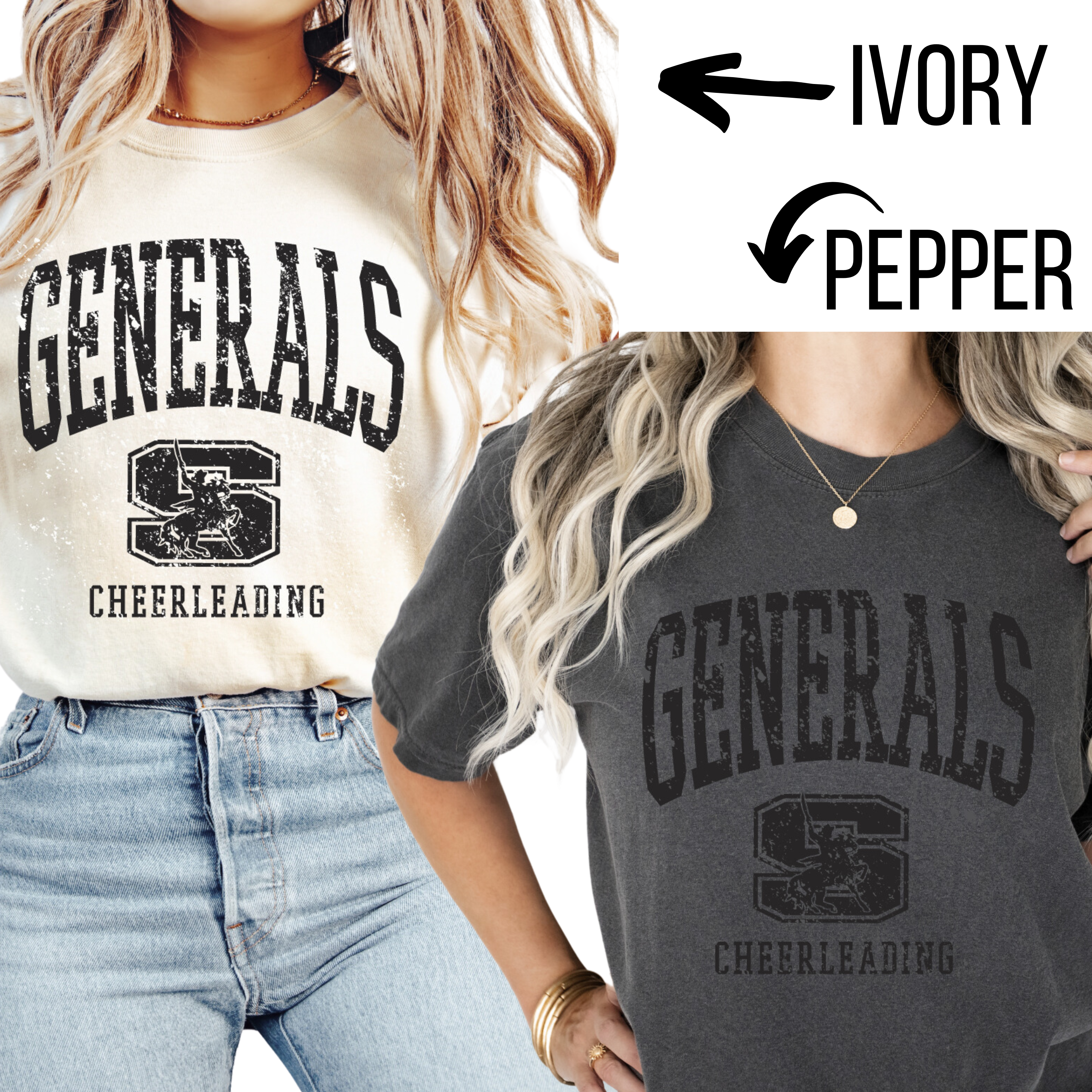 Vintage Inspired Generals Mascot Cheerleading Tee (Ivory & Pepper)