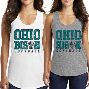 DM138L- OHIO BISON - District ® Women's Perfect Tri® Racerback Tank- OHIO BISON BLOCK- SOFTBALL