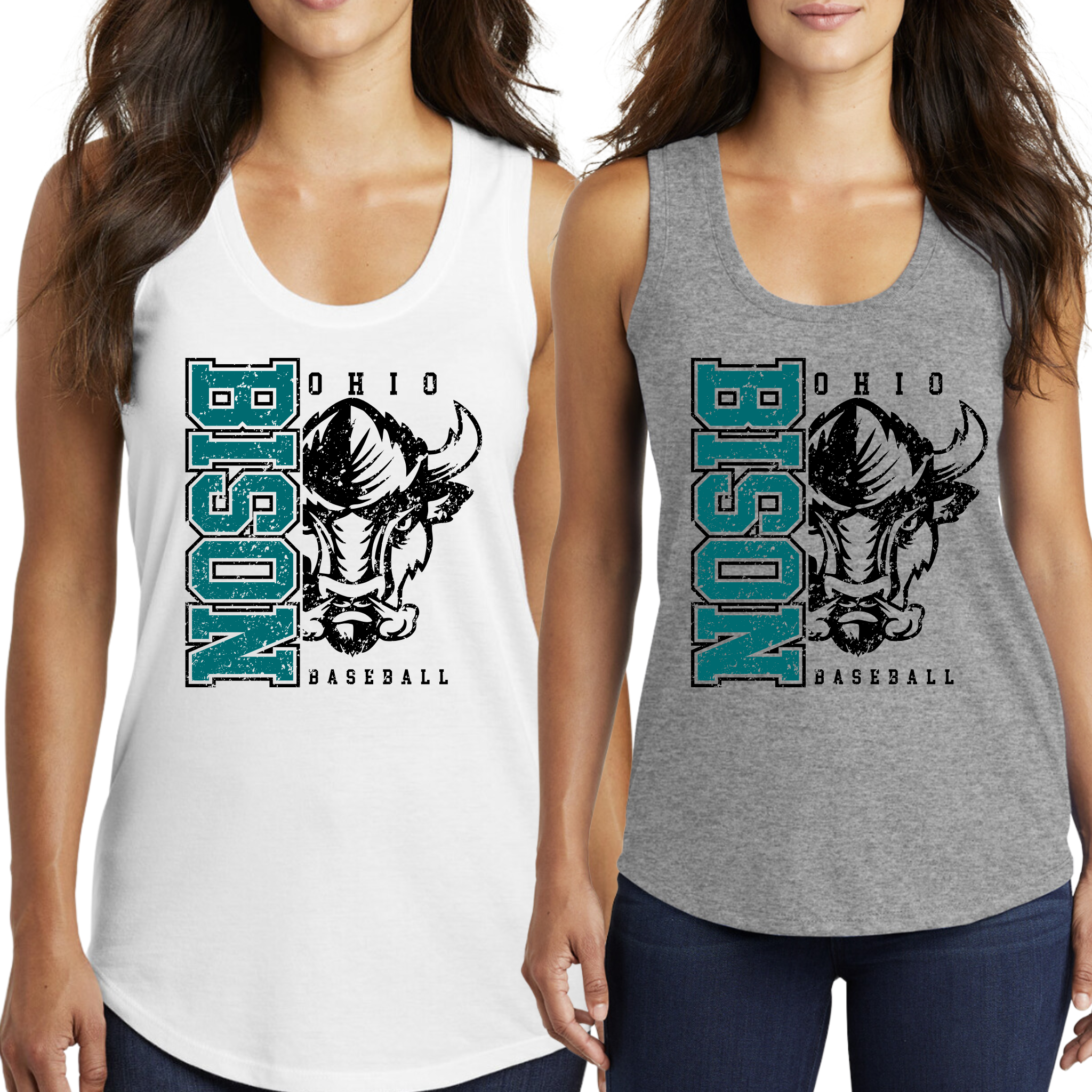 DM138L- OHIO BISON - District ® Women's Perfect Tri® Racerback Tank- SIDE PRINT- BASEBALL