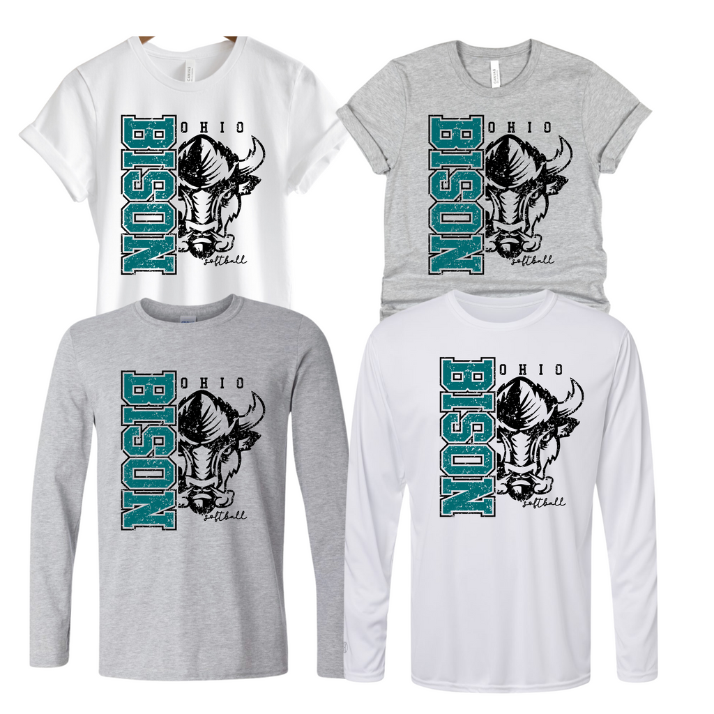 64000 OHIO BISON- UNISEX TEE YOUTH & ADULT- SIDE PRINT-SOFTBALL