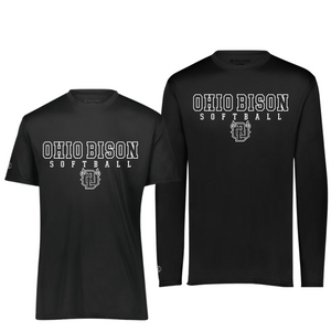 222818- OHIO BISON- (Youth & Adult)- LONG SLEEVE & SHORT SLEEVE DRY FIT TEE- BISON SOFTBALL- WHITE ONLY