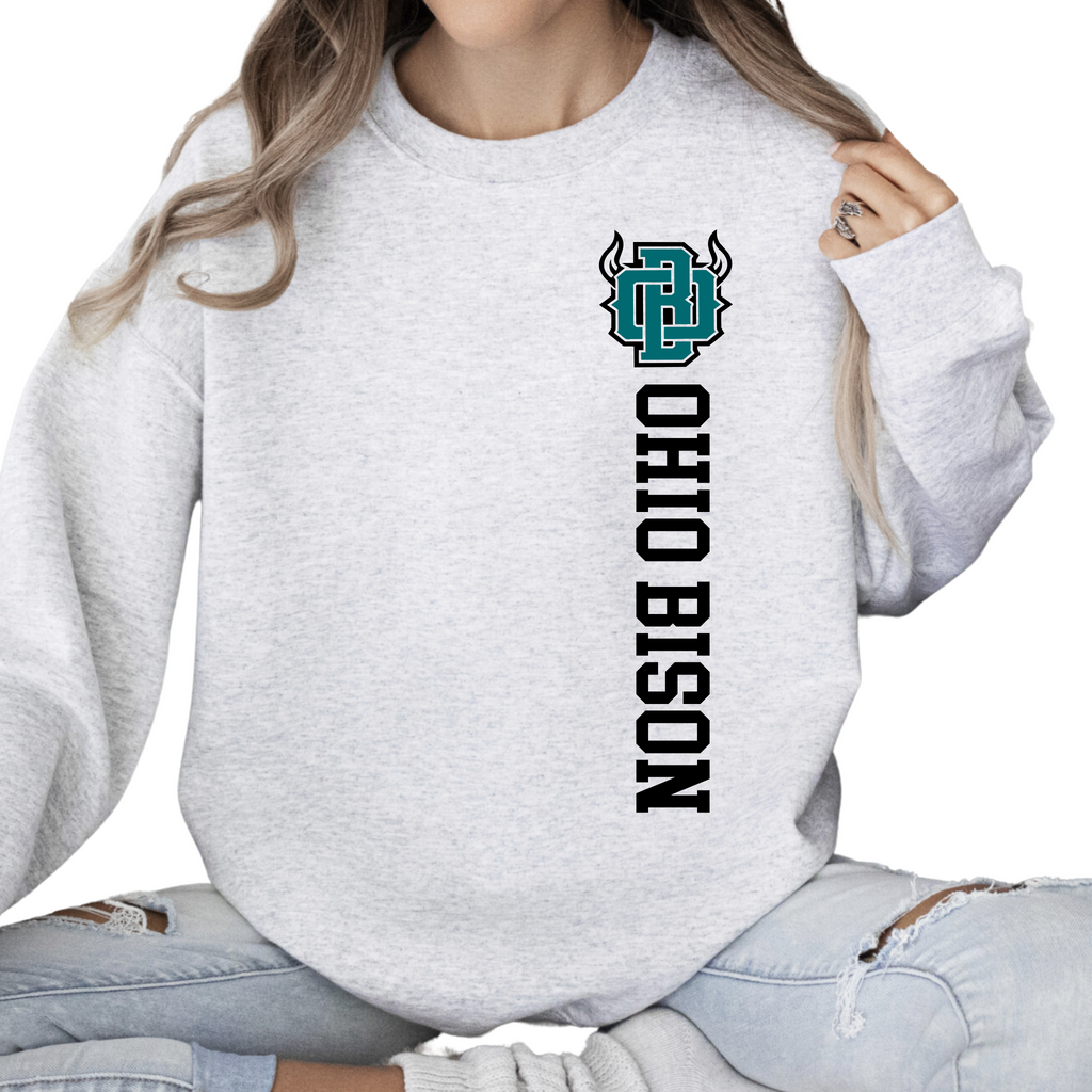 18000-OHIO BISON-ASH-UNISEX CREW SWEATSHIRT YOUTH & ADULT- LC SIDE PRINT