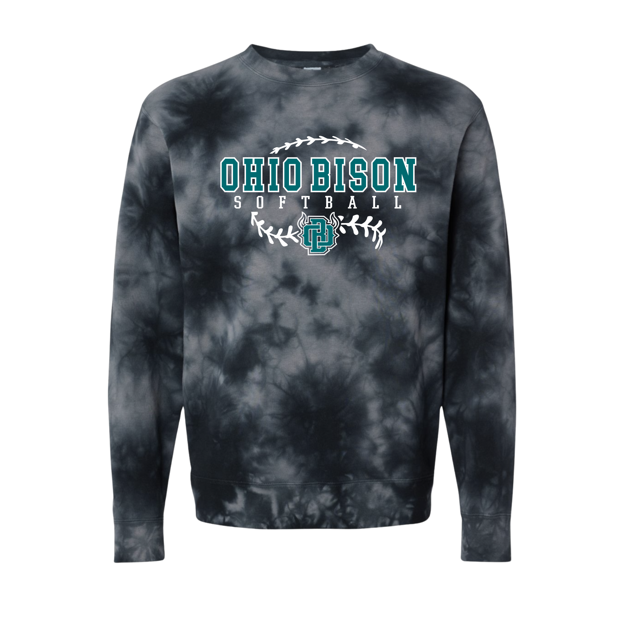 19676- OHIO BISON: Independent tie dye CREW SWEATSHIRT- ADULT ONLY- BISON SOFTBALL STITCHES