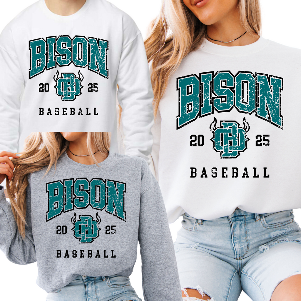 18000-OHIO BISON - UNISEX CREW SWEATSHIRT YOUTH & ADULT- BISON BASEBALL THROWBACK