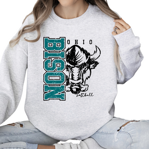 18000-OHIO BISON-ASH-UNISEX CREW SWEATSHIRT YOUTH & ADULT- SIDE PRINT- SOFTBALL