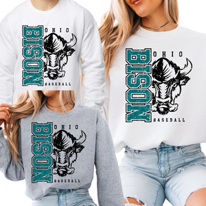 18000-OHIO BISON - UNISEX CREW SWEATSHIRT YOUTH & ADULT- SIDE PRINT-BASEBALL