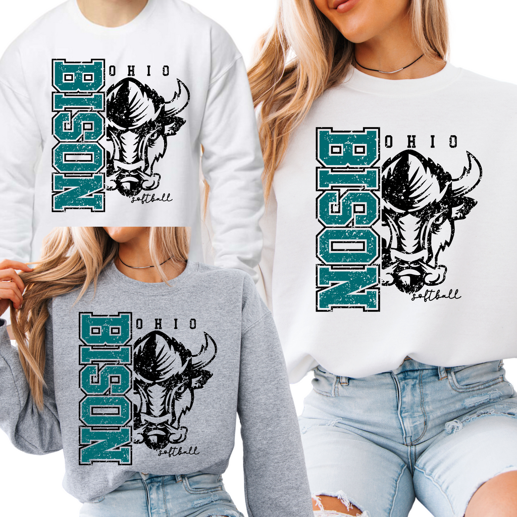 18000-OHIO BISON - UNISEX CREW SWEATSHIRT YOUTH & ADULT- SIDE PRINT-SOFTBALL