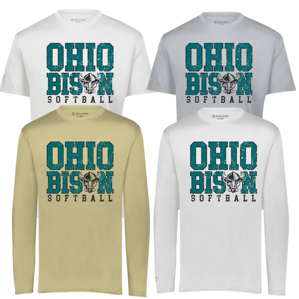 ST350/222818- OHIO BISON- Dry Fit Tee (Youth & Adult)- LONG SLEEVE & SHORT SLEEVE TEE- OHIO BISON BLOCK- SOFTBALL