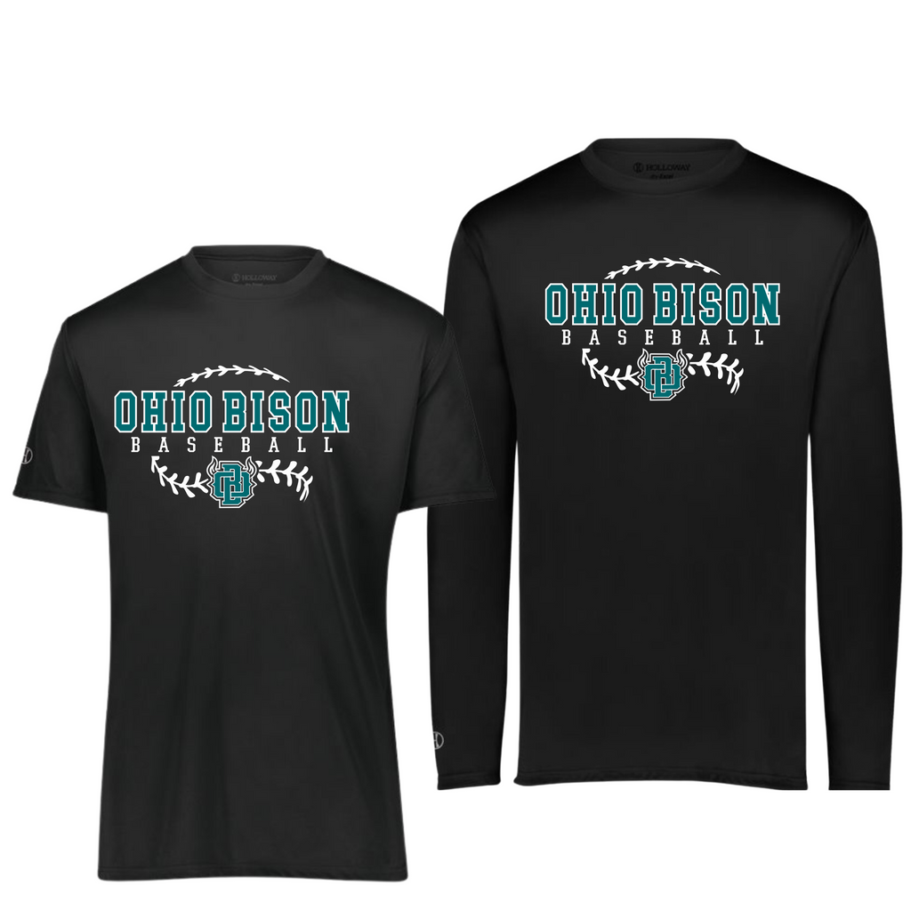 222818- OHIO BISON- (Youth & Adult)- LONG SLEEVE & SHORT SLEEVE DRY FIT TEE- BISON BASEBALL STITCHES