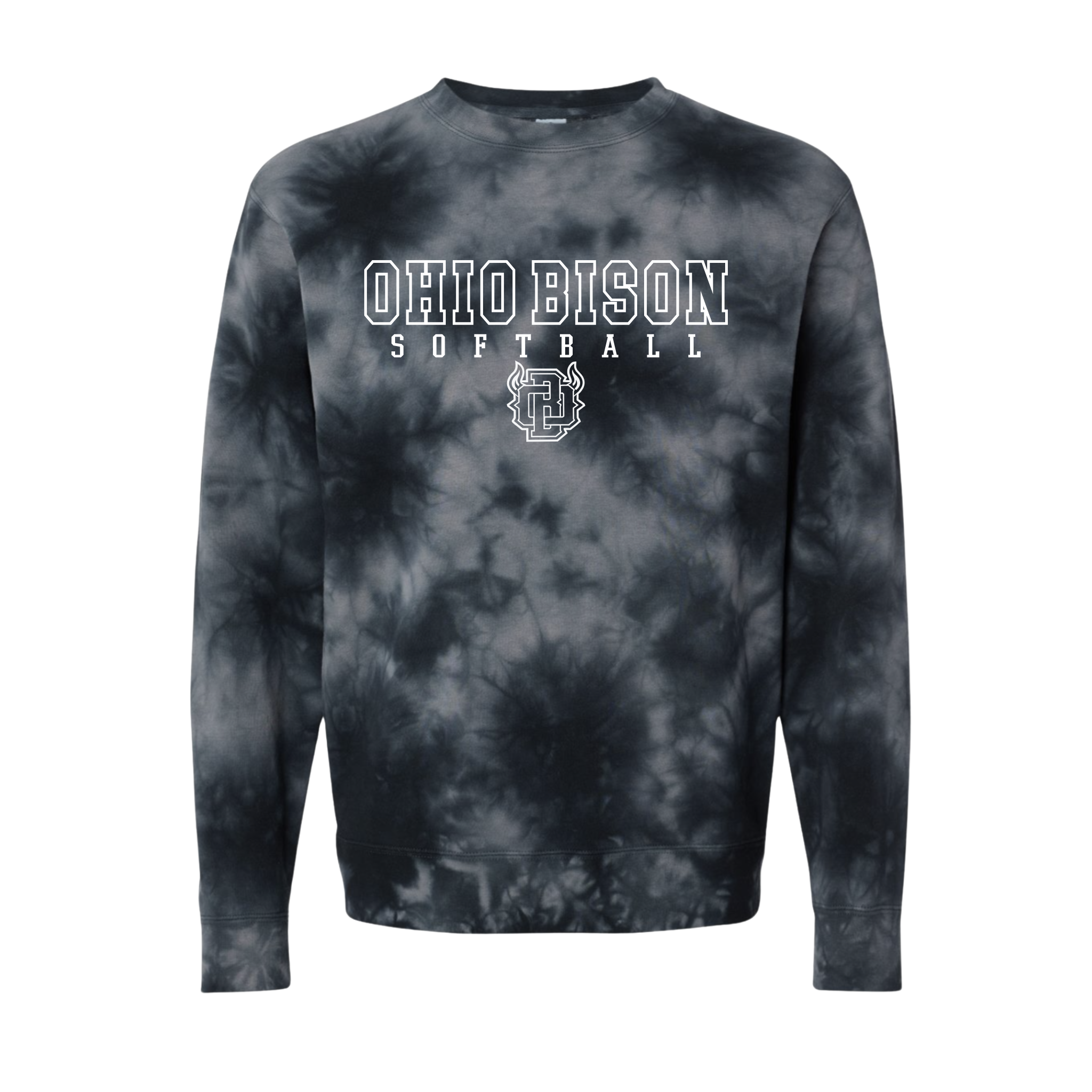 19676- OHIO BISON: Independent tie dye CREW SWEATSHIRT- ADULT ONLY- BISON SOFTBALL WHITE ONLY