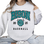 18000-OHIO BISON-ASH-UNISEX CREW SWEATSHIRT YOUTH & ADULT- BISON BASEBALL THROWBACK