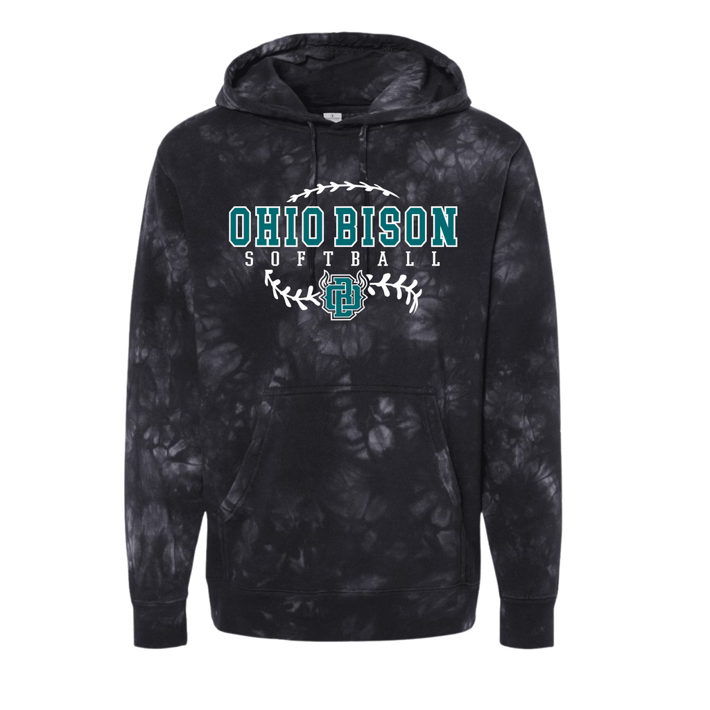 01476- OHIO BISON- Independent tie dye hoodie YOUTH AND ADULT- BISON SOFTBALL STITCHES