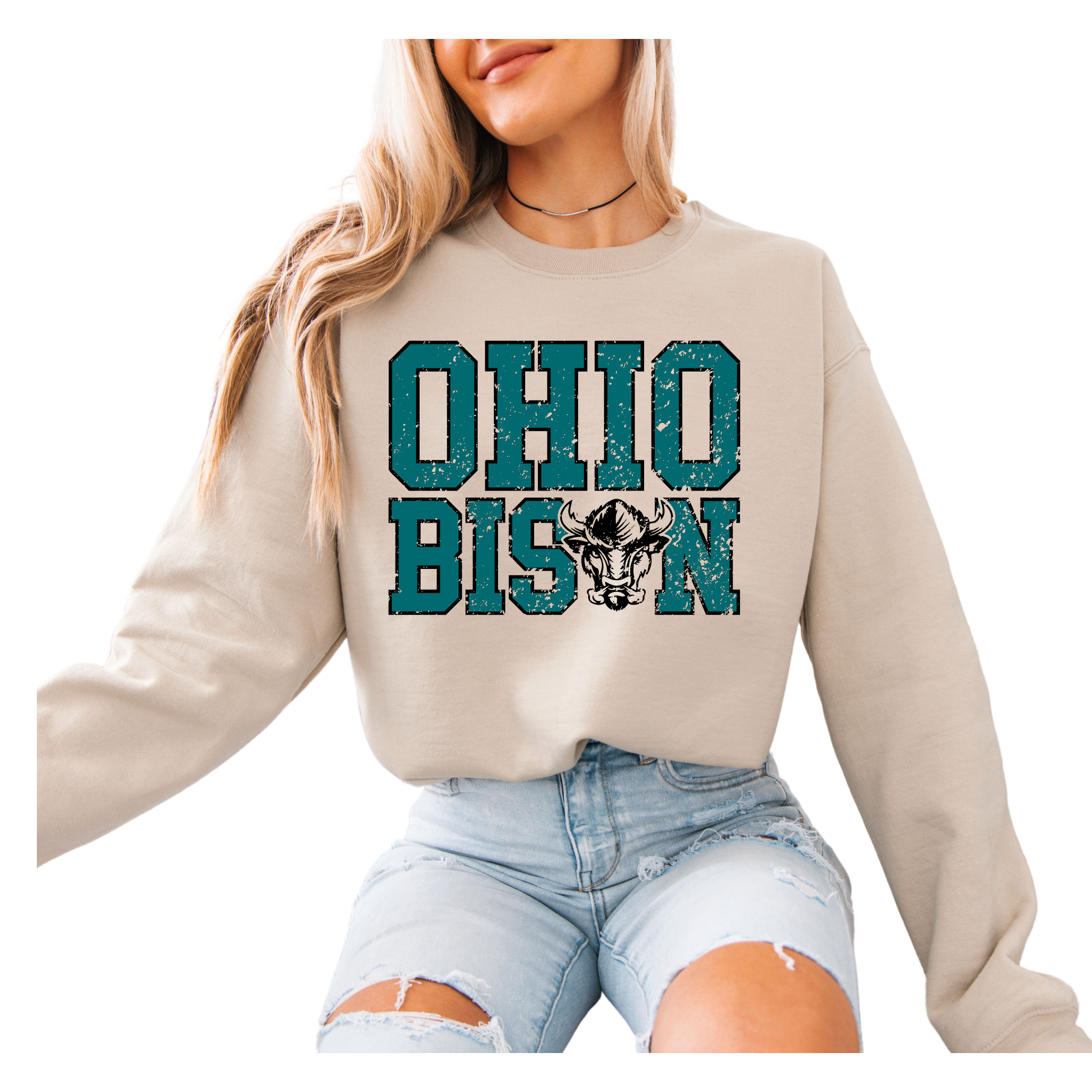 18000-OHIO BISON-SAND-UNISEX CREW SWEATSHIRT ADULT ONLY-OHIO BISON BLOCK