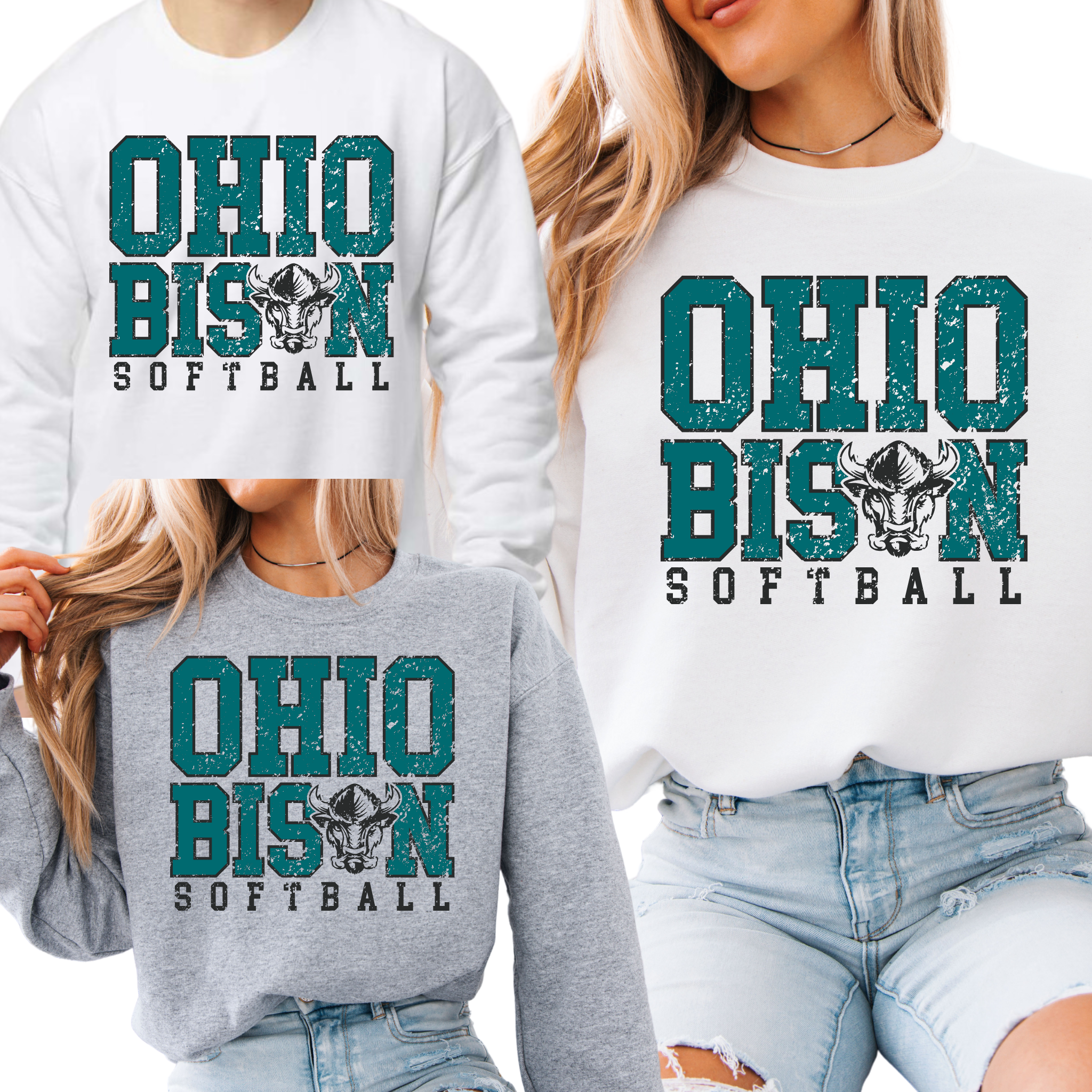 18000-OHIO BISON - UNISEX CREW SWEATSHIRT YOUTH & ADULT- OHIO BISON BLOCK- SOFTBALL