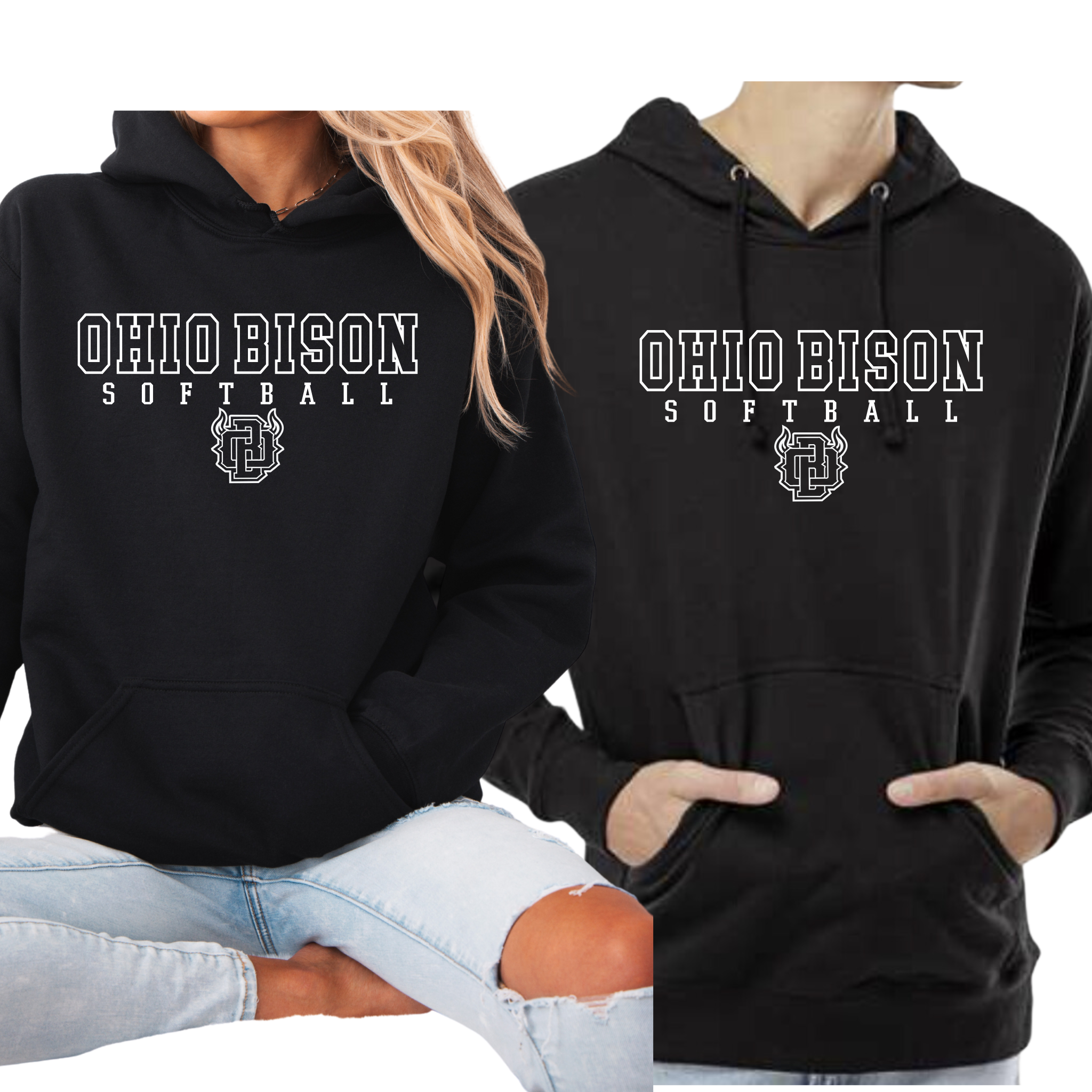 18500- OHIO BISON- BLACK HOODIE- YOUTH & ADULT- BISON SOFTBALL- WHITE ONLY