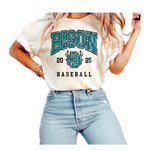 1717 & 6014- OHIO BISON - IVORY COMFORT COLOR UNISEX SHORT AND LONG TEES- BISON BASEBALL THROWBACK