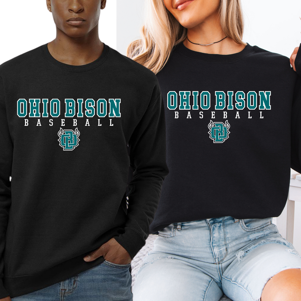 18000-OHIO BISON-BLACK-UNISEX CREW SWEATSHIRT YOUTH & ADULT- BISON BASEBALL