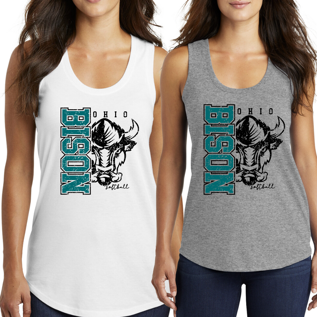 DM138L- OHIO BISON - District ® Women's Perfect Tri® Racerback Tank- SIDE PRINT- SOFTBALL