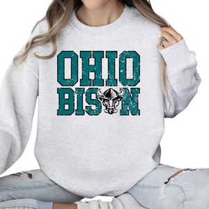 18000-OHIO BISON-ASH-UNISEX CREW SWEATSHIRT YOUTH & ADULT- OHIO BISON BLOCK