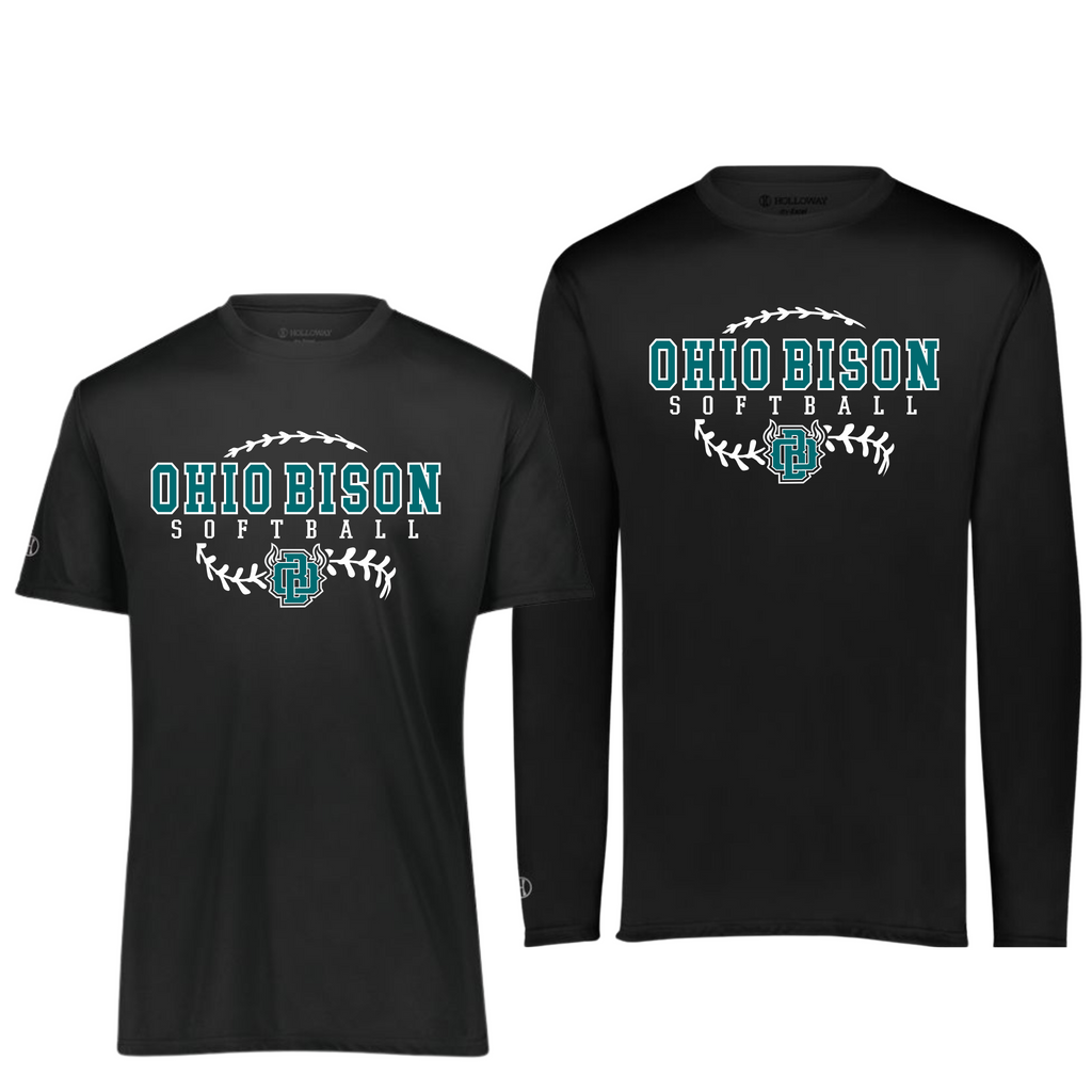 222818- OHIO BISON- (Youth & Adult)- LONG SLEEVE & SHORT SLEEVE DRY FIT TEE- BISON SOFTBALL STITCHES