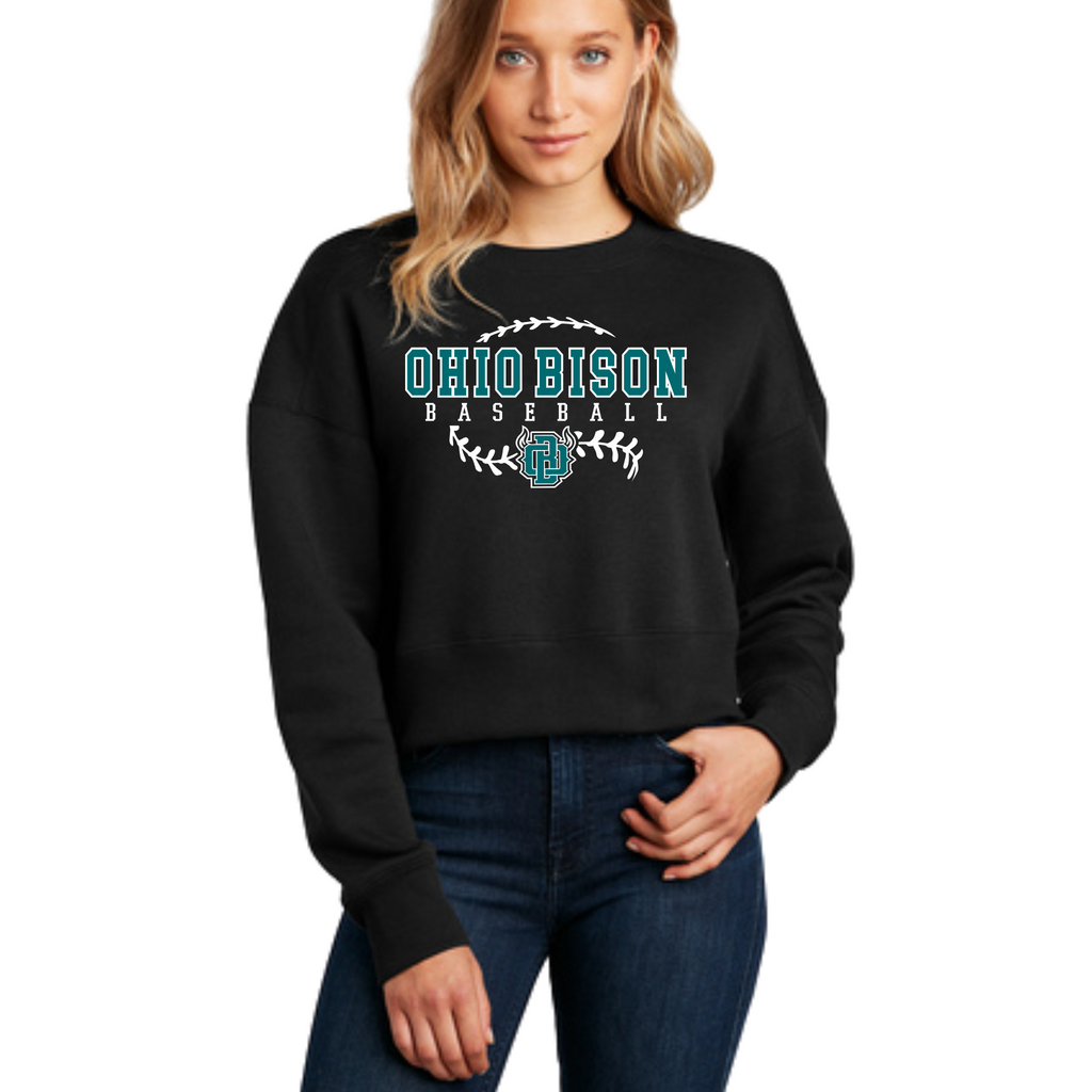 DT1105 OHIO BISON- District® Women’s Perfect Weight® Fleece Cropped Crew (WE SUGGEST SIZING UP IN THIS)- ADULT ONLY-  BISON BASEBALL STITCHES