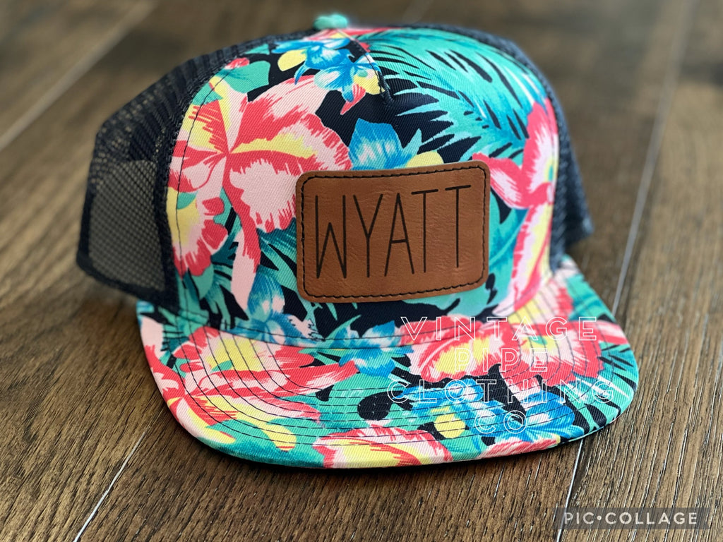 Adult Navy Hawaiian Floral Custom Snapback Hats